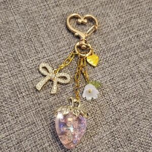 Gold and Pink Strawberry Bag Charm Keychain